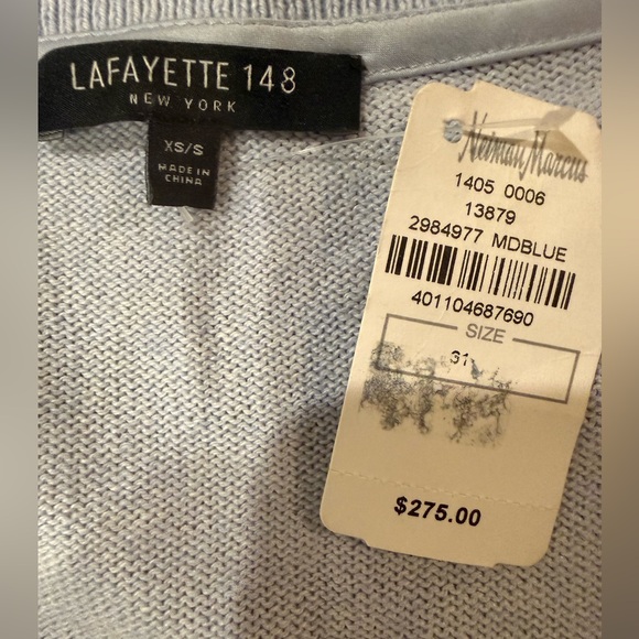 NWT Lafayette 148 New York Blue Cotton Knit Short Sleeve Sweater XS - Picture 2 of 5